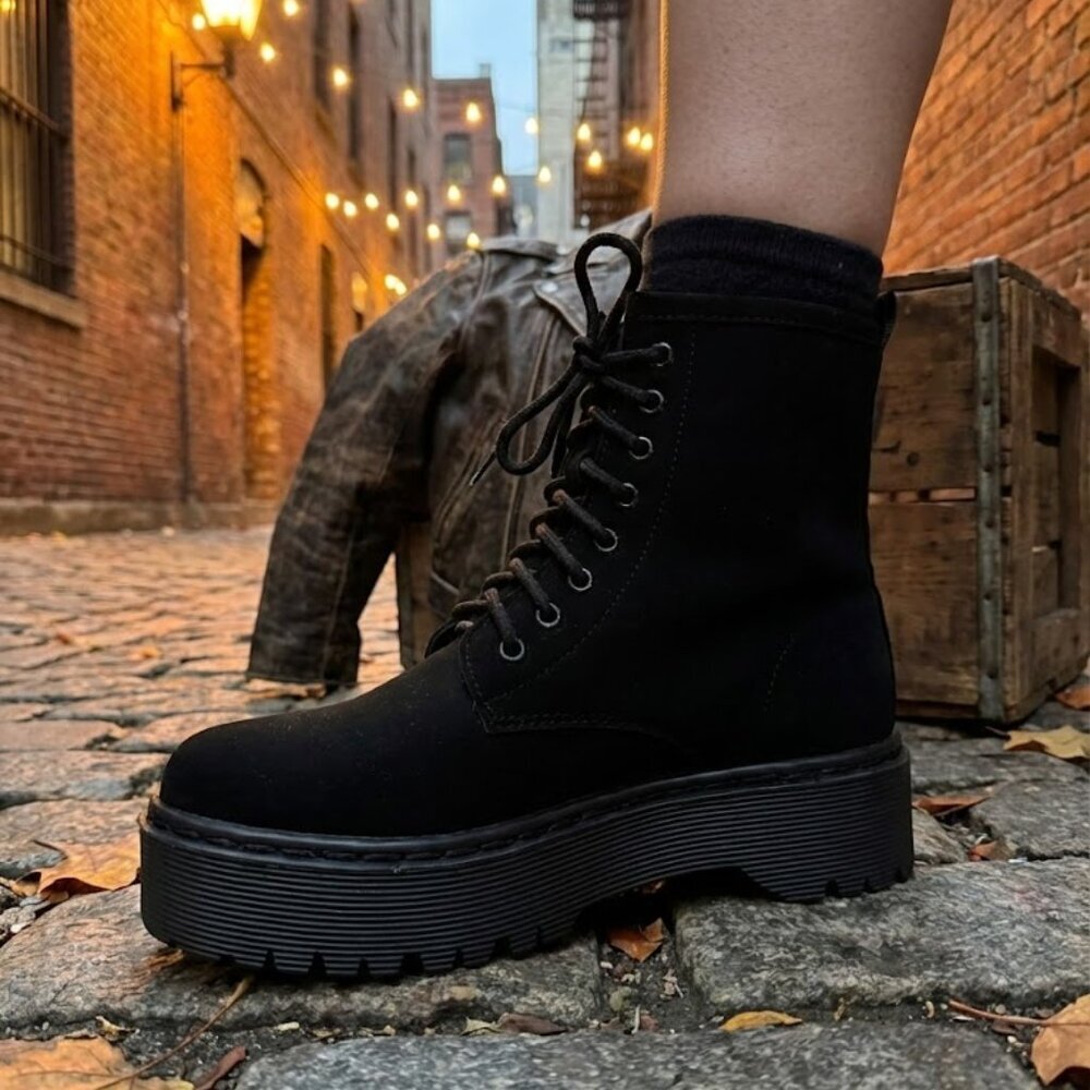 NWT Bonnibel Black Chunky Platform Combat Boots 1.5” Lug Sole Grunge